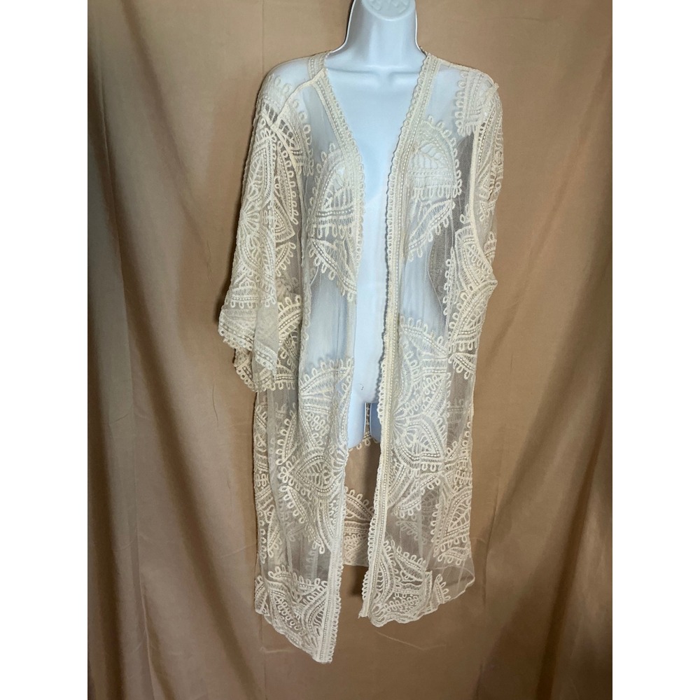 Unbranded Lace Kimono Cardigan Womens XXL Cream Excellent Sheer Boho Longline